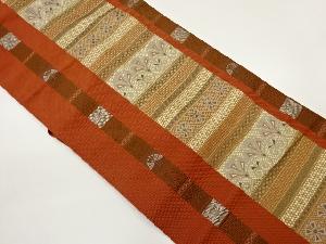 本場筑前博多縞に横段・抽象花・幾何学模様織出し名古屋帯